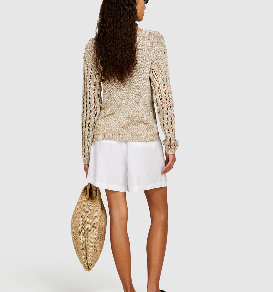 100% linen shorts - women's shorts - White | Sisley image number 3
